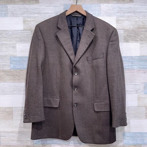 Jack Victor Wool Luxe Tweed Sport Coat Jacket Taupe Brown Two Button Mens 42R - Picture 1 of 8